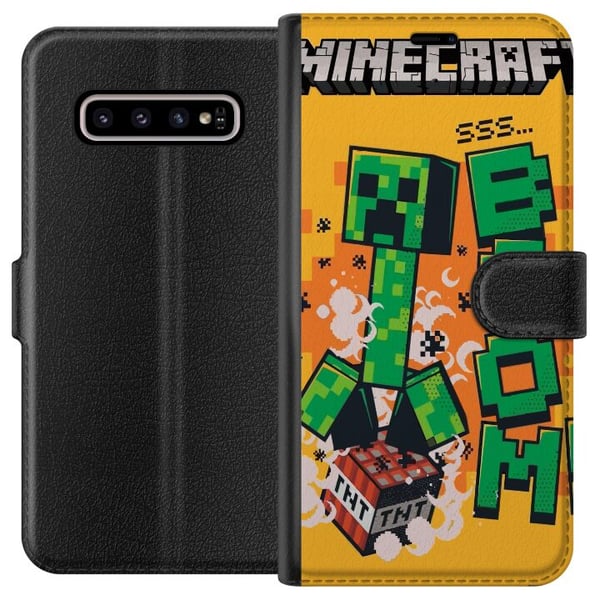 Kompatibelt Plånboksfodral till Samsung Galaxy S10+ Minecraft Boom