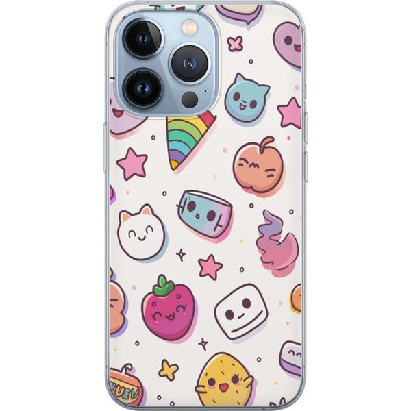 Kompatibelt Mobildeksel til Apple iPhone 13 Pro Kawaii-doodle-kollasj med søte figurer, frukter, stjerner, hjerter, pastellfarger og leken tegneserie