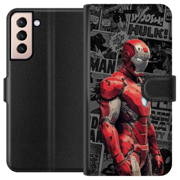Kompatibelt Lommeboketui til Samsung Galaxy S21 Iron Man-illustrasjon i rød rustning med tegneseriebakgrunn kraftfullt motiv for filmfans Kompatibelt Lommeboketui til Samsung Galaxy S21 Iron Man-illustrasjon i rød rustning med tegneseriebakgrunn kraftfullt motiv for filmfans