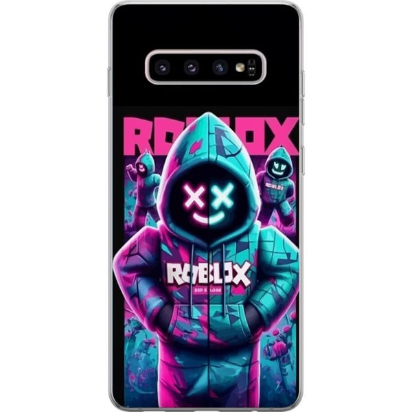 Kompatibelt Mobilskal till Samsung Galaxy S10+ Roblox Hoodie Legend Mystisk Robloxfigur i blå hoodie med futuristiskt neonljus