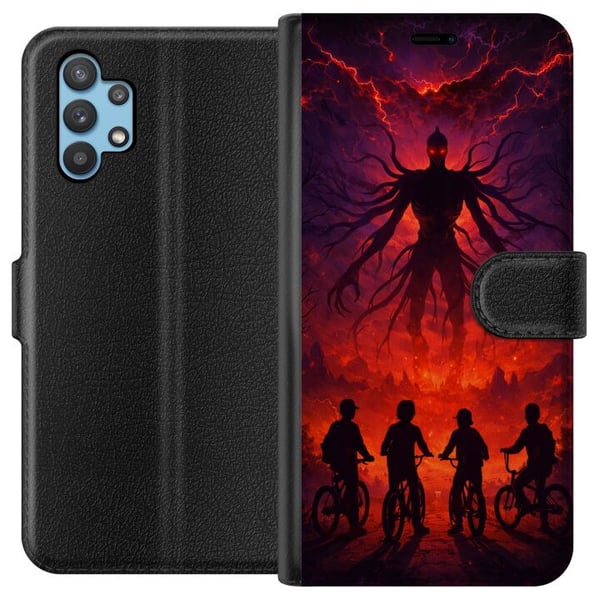 Kompatibelt Plånboksfodral till Samsung Galaxy A32 5G Mörk fantasyillustration inspirerad av Stranger Things med övernaturlig varelse, blixtar och cy Kompatibelt Plånboksfodral till Samsung Galaxy A32 5G Mörk fantasyillustration inspirerad av Stranger Things med övernaturlig varelse, blixtar och cy