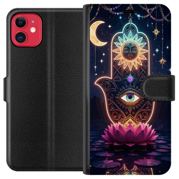 Kompatibel Tegnebogsetui til Apple iPhone 11 Symbolisk håndillustration med øje, blomst og lys Kompatibel Tegnebogsetui til Apple iPhone 11 Symbolisk håndillustration med øje, blomst og lys