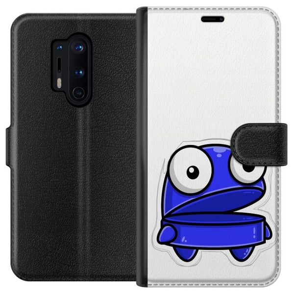 Yhteensopiva Lompakkokotelo OnePlus 8 Pro Sininen piirroshahmo, jolla on avoin ilme ja suuret silmät hauskassa ja kepeässä kuvituksessa