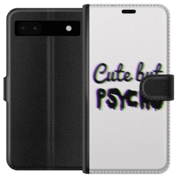 Yhteensopiva Lompakkokotelo Google Pixel 6a Minimalistinen glitch-typografia, jossa on teksti cute but psycho neonmaisella väritehosteella