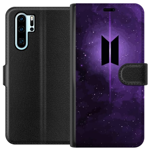 Kompatibel Tegnebogsetui til Huawei P30 Pro BTS kpop-logo lilla galakse plakat rumdesign koreansk band ARMY-symbol stjernehimmel musik fan art