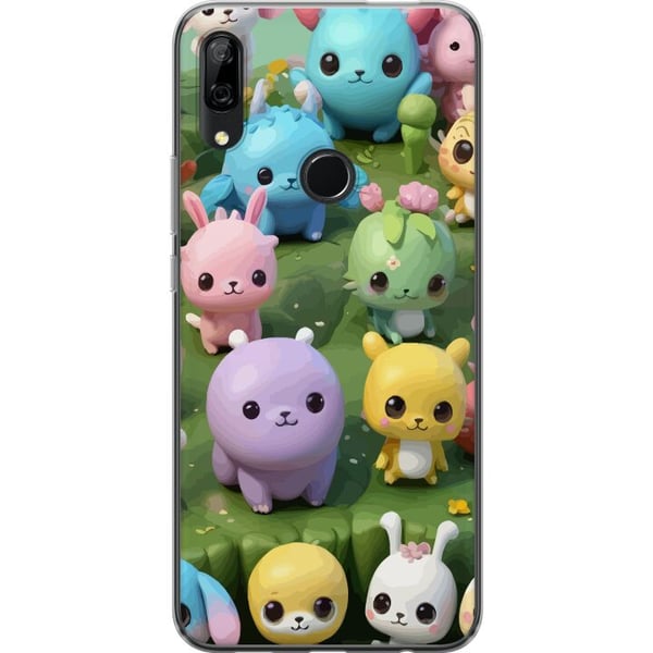 Kompatibel Mobilcover til Huawei P Smart Z Kawaii-dyr i pastelfarver, farverige figurer på grøn baggrund, legende motiv til børn og unge voksne
