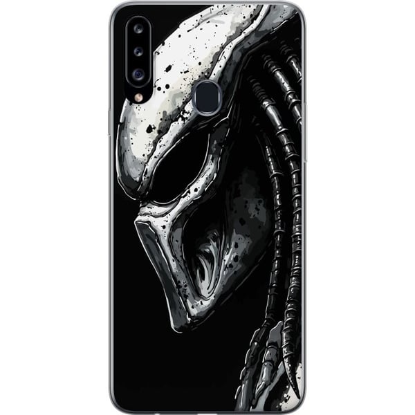 Kompatibelt Mobildeksel til Samsung Galaxy A20s Dramatisk illustrasjon av en Predator-maske med metalliske teksturer, skygger og detaljer som forster