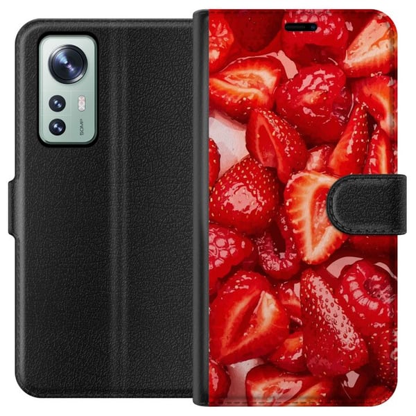Yhteensopiva Lompakkokotelo Xiaomi 12 Mansikkakuviointi - makea motiivi kesäfiiliksellä