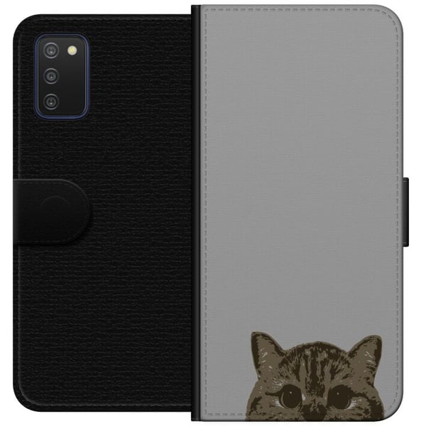 Kompatibelt Lommeboketui til Samsung Galaxy A03s Grå Kattblikk - stilren katte design med grå bakgrunn