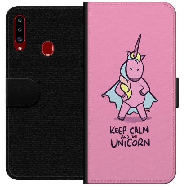 Kompatibelt Plånboksfodral till Samsung Galaxy A20s Keep Calm Enhörning