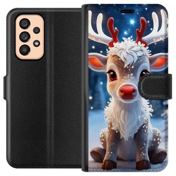 Kompatibel Tegnebogsetui til Samsung Galaxy A53 5G Sød rensdyr vinter julemotiv kawaii rensdyr sne lys lys magisk jul sød højtid plakat