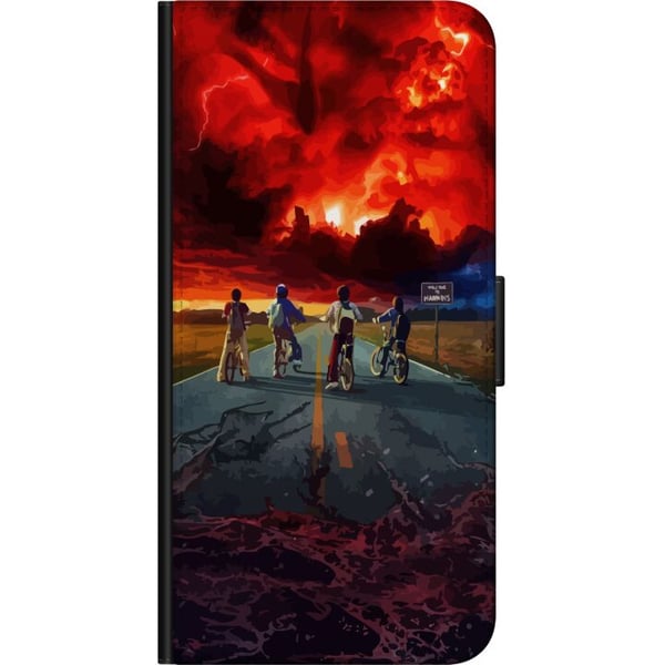 Kompatibelt Plånboksfodral till Samsung Galaxy A20s Sci-fi-inspirerad äventyrsposter med cyklande barn – dramatisk himmel och nostalgisk 80-talskänsl