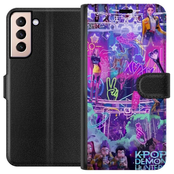 Kompatibelt Lommeboketui til Samsung Galaxy S21 Kpop demonjegere neonlys by lilla glød idolestetikk stemning