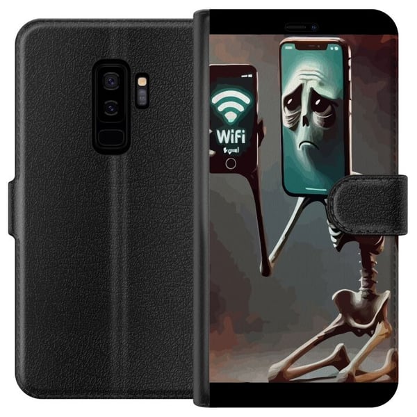 Kompatibelt Plånboksfodral till Samsung Galaxy S9+ Italian Brainrot motiv – Skelett med mobil och svagt WiFi i unik design