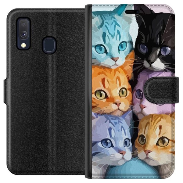 Kompatibel Tegnebogsetui til Samsung Galaxy A40 Farverige Katte