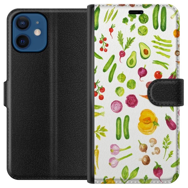 Kompatibel Tegnebogsetui til Apple iPhone 12 grøntsager mønster grøntsager avocado tomat agurk broccoli sund mad plakat køkken design retro