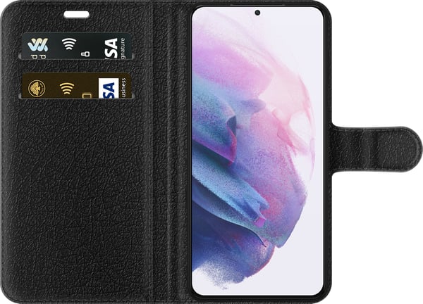 Kompatibelt Plånboksfodral till Samsung Galaxy S21+ 5G Blommig mandala – Rosa och lila mönster med gyllene detaljer illustration