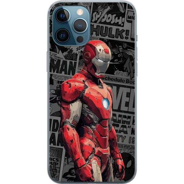 Kompatibelt Mobildeksel til Apple iPhone 12 Pro Max Iron Man-illustrasjon i rød rustning med tegneseriebakgrunn kraftfullt motiv for filmfans