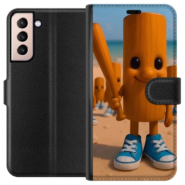 Kompatibelt Lommeboketui til Samsung Galaxy S21 Italian Brainrot strandmotiv – Trefigur med blå sko og baseballtre-plakat Kompatibelt Lommeboketui til Samsung Galaxy S21 Italian Brainrot strandmotiv – Trefigur med blå sko og baseballtre-plakat