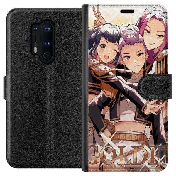 Kompatibel Tegnebogsetui til OnePlus 8 Pro K-Pop Demon Hunters guld og sort anime-trio – kraftfuldt K-pop-inspireret e-sportdesign med detaljerede ka