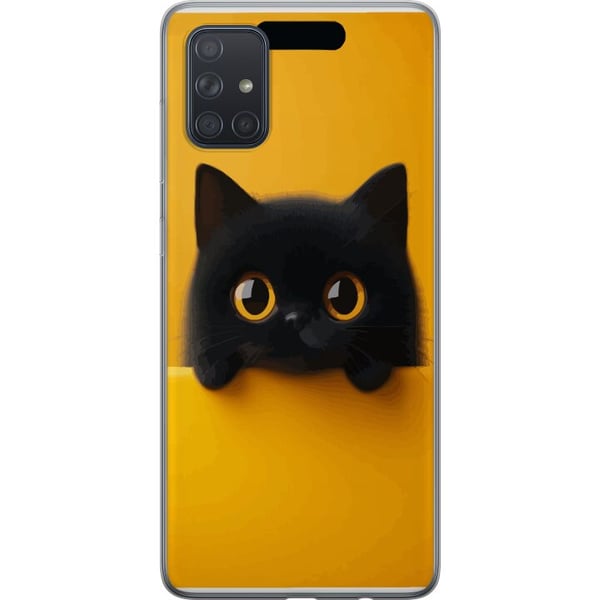 Kompatibel Mobilcover til Samsung Galaxy A71 Sort kat, der kigger op over kanten – ren og trendy illustration med et legende udtryk og store øjne