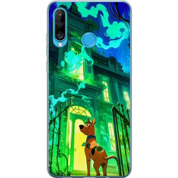 Kompatibelt Mobilskal till Huawei P30 lite Scooby Doo haunted house poster cartoon mystery hund ghost green spooky Halloween retro series art