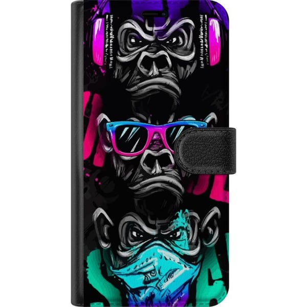 Kompatibelt Lommeboketui til Apple iPhone 13 mini Tre aper kunst – Graffitiinspirert neonmotiv ser ingenting, hører ingenting, sier ingenting