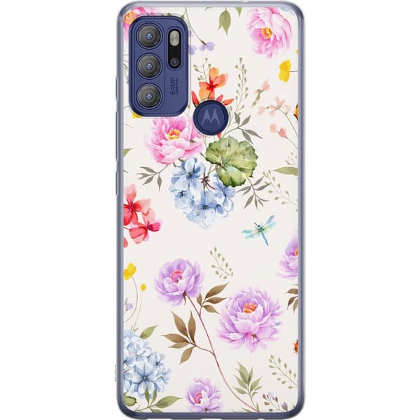 Kompatibel Mobilcover til Motorola Moto G60S Blomstret mønster med håndmalede blomster, sommerfugle og insekter i romantisk skandinavisk stil, dekora