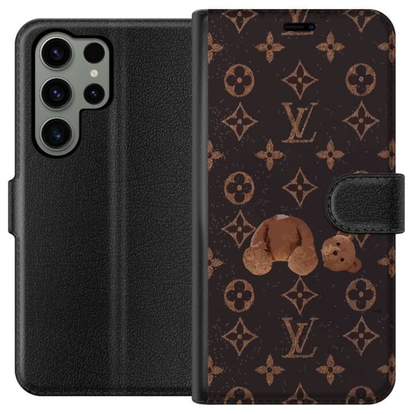Kompatibel Tegnebogsetui til Samsung Galaxy S23 Ultra Luksuriøst monogrammønster med ødelagt bamse i mørk, modeinspireret æstetik