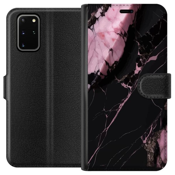 Kompatibelt Plånboksfodral till Samsung Galaxy S20+ Svart och rosa marmormönster med kraftiga kontraster, skarpa spricklinjer och polerad stenestetik Kompatibelt Plånboksfodral till Samsung Galaxy S20+ Svart och rosa marmormönster med kraftiga kontraster, skarpa spricklinjer och polerad stenestetik