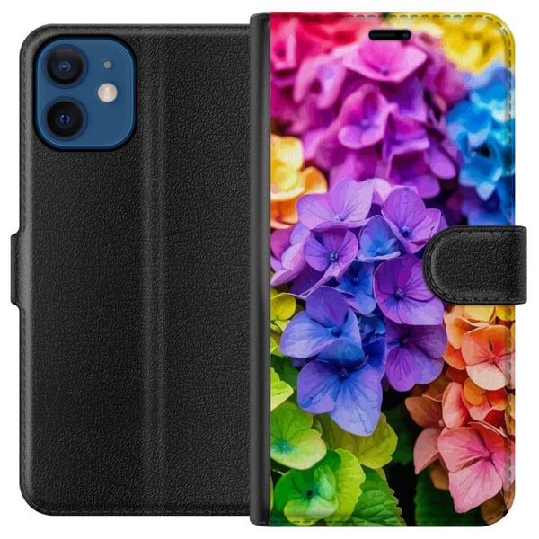 Kompatibelt Lommeboketui til Apple iPhone 12 Hortensia hortensiablomster fargerike blomster regnbue blomstermønster lilla rosa blå gul oransje kunst