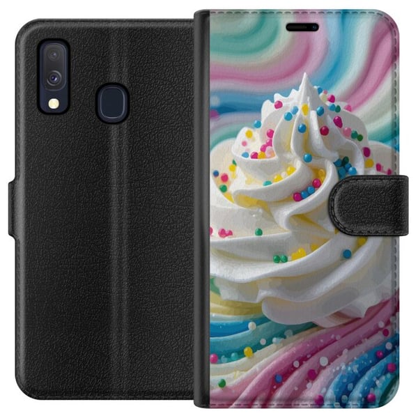 Kompatibel Tegnebogsetui til Samsung Galaxy A40 Illustration af is-swirlen – Hvid flødeskum med regnbuer og farverigt krymmel