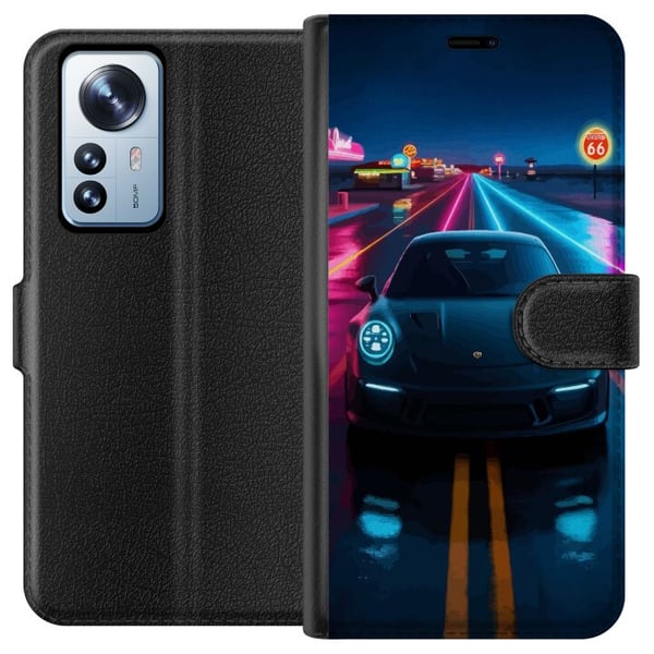 Yhteensopiva Lompakkokotelo Xiaomi 12 Pro Neon Urheiluauto Kilpa-ajo Drift Nopea