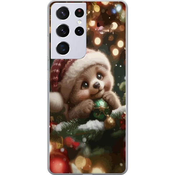 Kompatibel Mobilcover til Samsung Galaxy S21 Ultra 5G Julesovende bjørn kugler sød bjørn hyggelige lys jul kawaii varm højtid sød vinter plakat