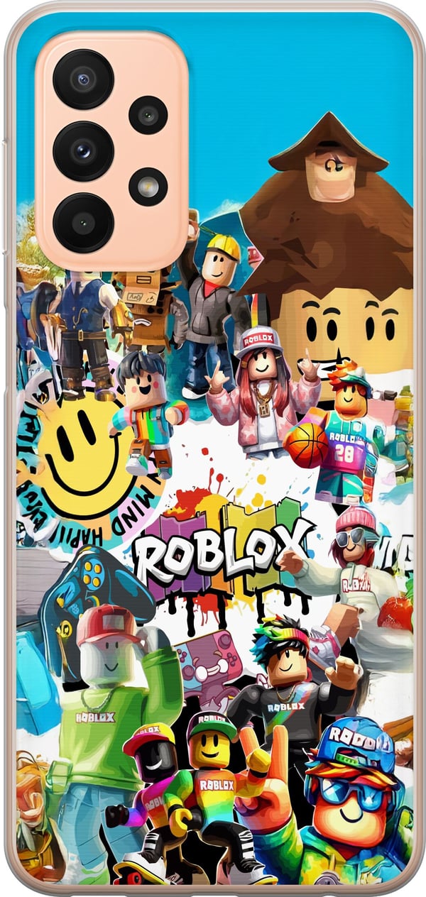 Kompatibel Mobilcover til Samsung Galaxy A23 Roblox Party farverigt motiv med spilfigurer og gamingenergi til alle fans