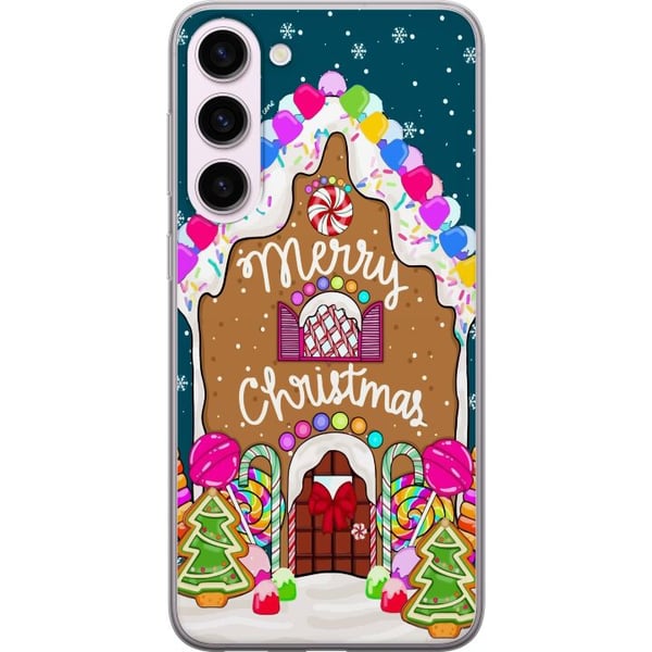 Kompatibelt Mobildeksel til Samsung Galaxy S23+ Sjarmerende pepperkakehus med fargerike godterier, snødetaljer og teksten Merry Christmas – et koseli Kompatibelt Mobildeksel til Samsung Galaxy S23+ Sjarmerende pepperkakehus med fargerike godterier, snødetaljer og teksten Merry Christmas – et koseli
