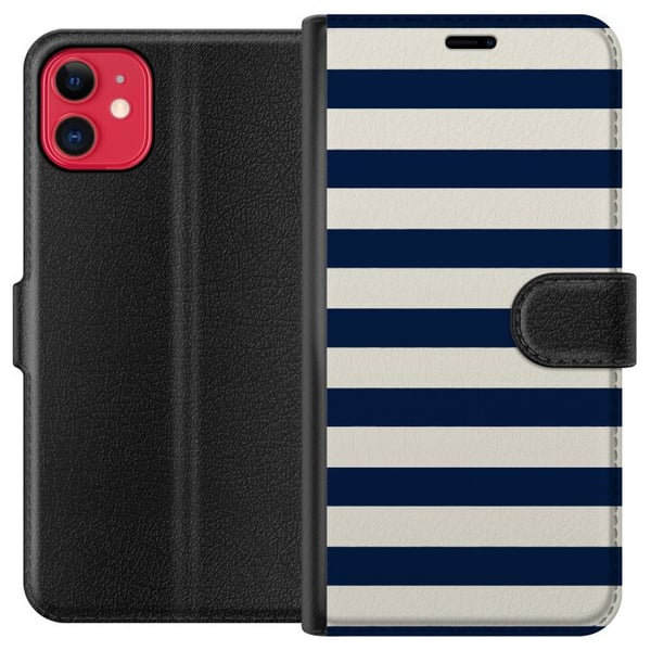 Kompatibelt Plånboksfodral till Apple iPhone 11 Randigt navy stripes marinblå vit nautical pattern marint mode inspiration tidlöst klassiskt mönster
