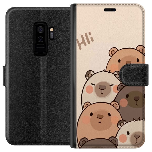 Kompatibelt Plånboksfodral till Samsung Galaxy S9+ Bear Squad Hi Friends Charmiga björnar i olika färger på ljus bakgrund med texten Hi