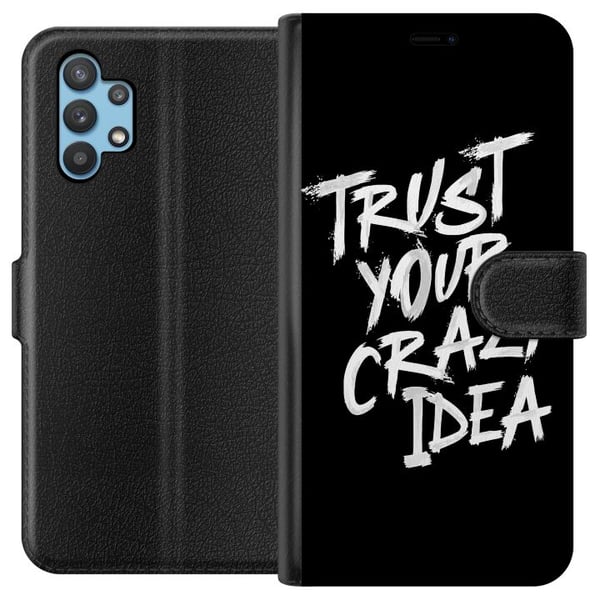Kompatibelt Plånboksfodral till Samsung Galaxy A32 5G Svartvit textdesign med budskapet Trust Your Crazy Idea i kraftfull penselstil som inspirerar m Kompatibelt Plånboksfodral till Samsung Galaxy A32 5G Svartvit textdesign med budskapet Trust Your Crazy Idea i kraftfull penselstil som inspirerar m