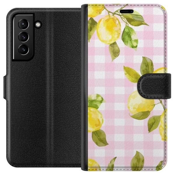 Kompatibelt Lommeboketui til Samsung Galaxy S21+ 5G Sitronrosa ginghammønster – sitronmønster med rosa rutemotiv i pastell og sommerlig estetisk stil Kompatibelt Lommeboketui til Samsung Galaxy S21+ 5G Sitronrosa ginghammønster – sitronmønster med rosa rutemotiv i pastell og sommerlig estetisk stil