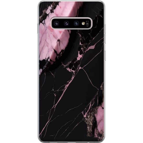 Yhteensopiva Puhelinkuori Samsung Galaxy S10+ Musta ja vaaleanpunainen marmorikuvio, jossa on voimakkaita kontrasteja, teräviä halkeamalinjoja ja kii