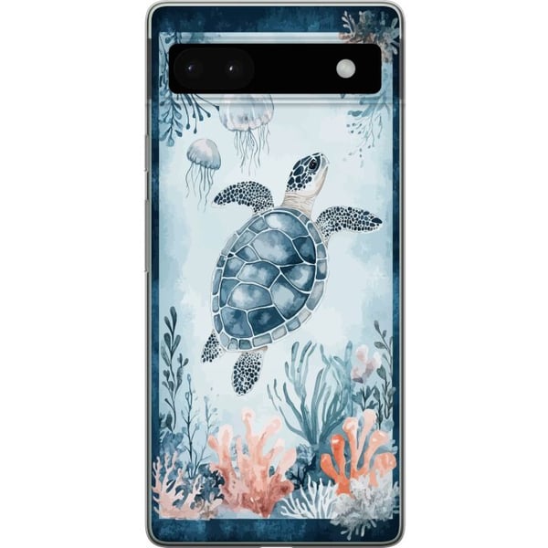 Yhteensopiva Puhelinkuori Google Pixel 6a Akvarellikilpikonna tyynessä sinisessä meressä korallien ja leijuvien meduusojen keskellä