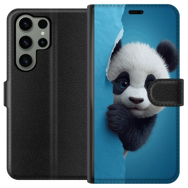 Kompatibel Tegnebogsetui til Samsung Galaxy S23 Ultra Sød panda, der kigger frem gennem papir i en blød 3D-illustration Kompatibel Tegnebogsetui til Samsung Galaxy S23 Ultra Sød panda, der kigger frem gennem papir i en blød 3D-illustration