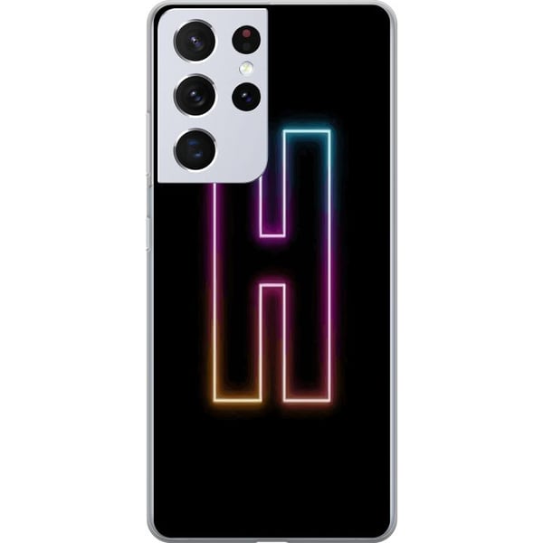 Kompatibelt Mobildeksel til Samsung Galaxy S21 Ultra 5G Minimalistisk neonbokstav H i fargeskiftende lys mot svart bakgrunn Kompatibelt Mobildeksel til Samsung Galaxy S21 Ultra 5G Minimalistisk neonbokstav H i fargeskiftende lys mot svart bakgrunn