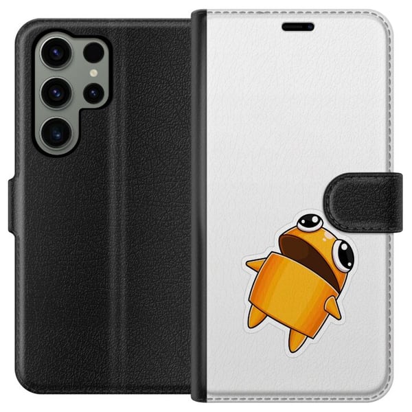 Kompatibel Tegnebogsetui til Samsung Galaxy S23 Ultra Orange tegnet figur med store øjne og dynamisk positur i energifyldt, legende stil
