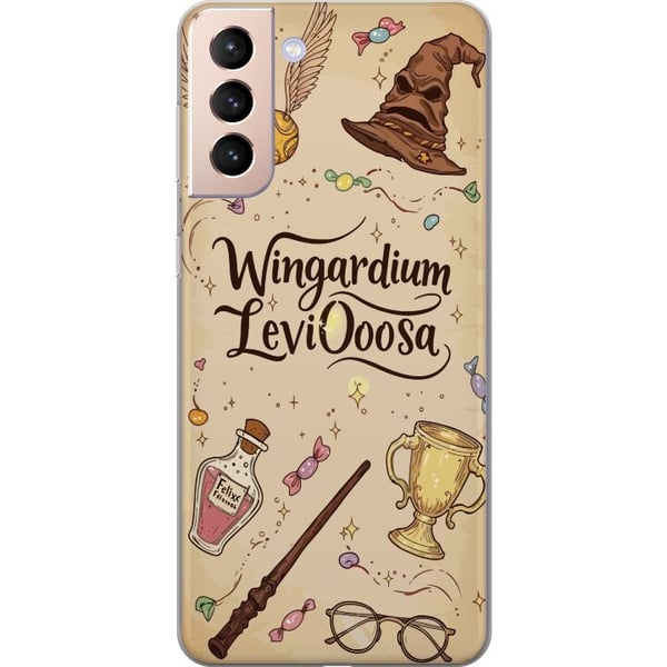 Kompatibelt Mobildeksel til Samsung Galaxy S21 Harry Potter Wingardium Leviosa-illustrasjon – magisk Harry Potter-tema med tryllestav, Snitch og hatt Kompatibelt Mobildeksel til Samsung Galaxy S21 Harry Potter Wingardium Leviosa-illustrasjon – magisk Harry Potter-tema med tryllestav, Snitch og hatt