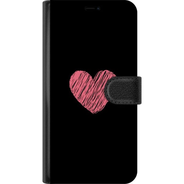 Kompatibelt Plånboksfodral till Samsung Galaxy A32 5G Handritat Rosa Hjärta på Svart Minimalistisk Bakgrund