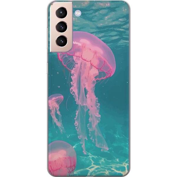 Kompatibelt Mobildeksel til Samsung Galaxy S21 Rosa maneter i klart blått hav magisk undervannsdesign med rolig drømmende følelse og pastellskimrende