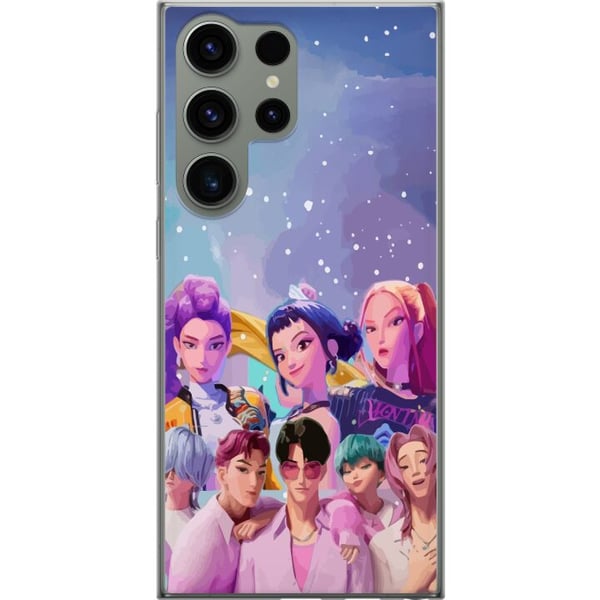 Kompatibelt Mobildeksel til Samsung Galaxy S23 Ultra HuntrX Collab-motiv med fargerike K-pop-karakterer i moderne futuristisk stil med glitrende deta