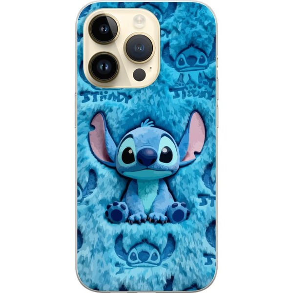 Yhteensopiva Puhelinkuori Apple iPhone 14 Pro Stitch istuu pörröisen sinisen kuvion päällä, jossa hänen kasvonsa ja korvansa toistuvat tekstuurina lu Yhteensopiva Puhelinkuori Apple iPhone 14 Pro Stitch istuu pörröisen sinisen kuvion päällä, jossa hänen kasvonsa ja korvansa toistuvat tekstuurina lu